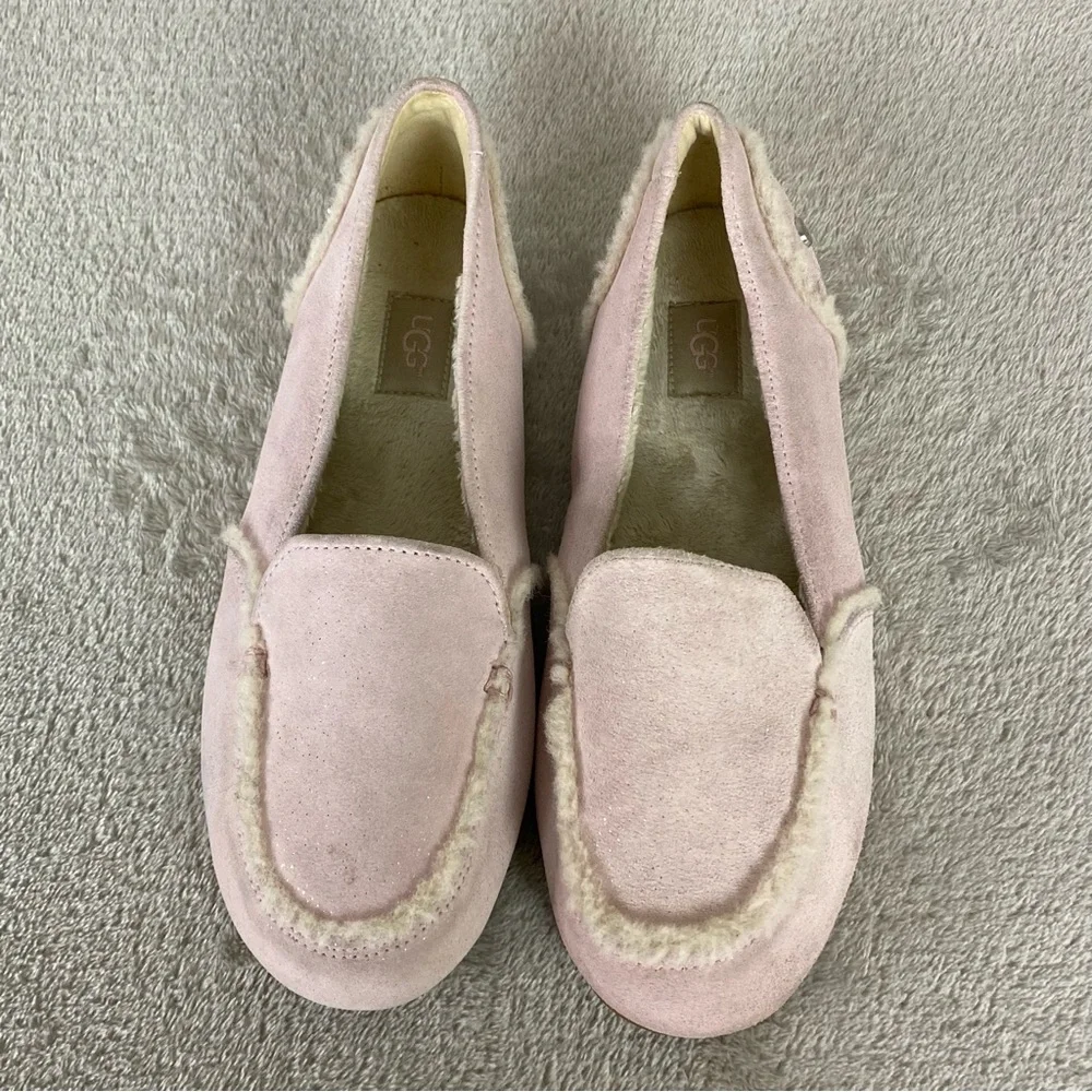 UGG Hailey Sparkle Girls Slippers Flats Size 4 Pink Sheepskin Suede Slip On